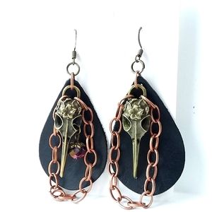 Raven Skull Wiccan Earrings    Gothic bird skeleton    Plague mask